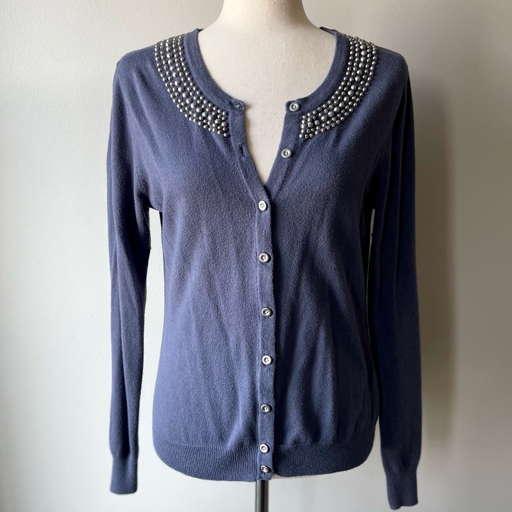 Merona | Button-Down Beaded Neckline Cardigan | Navy Blue | Medium
